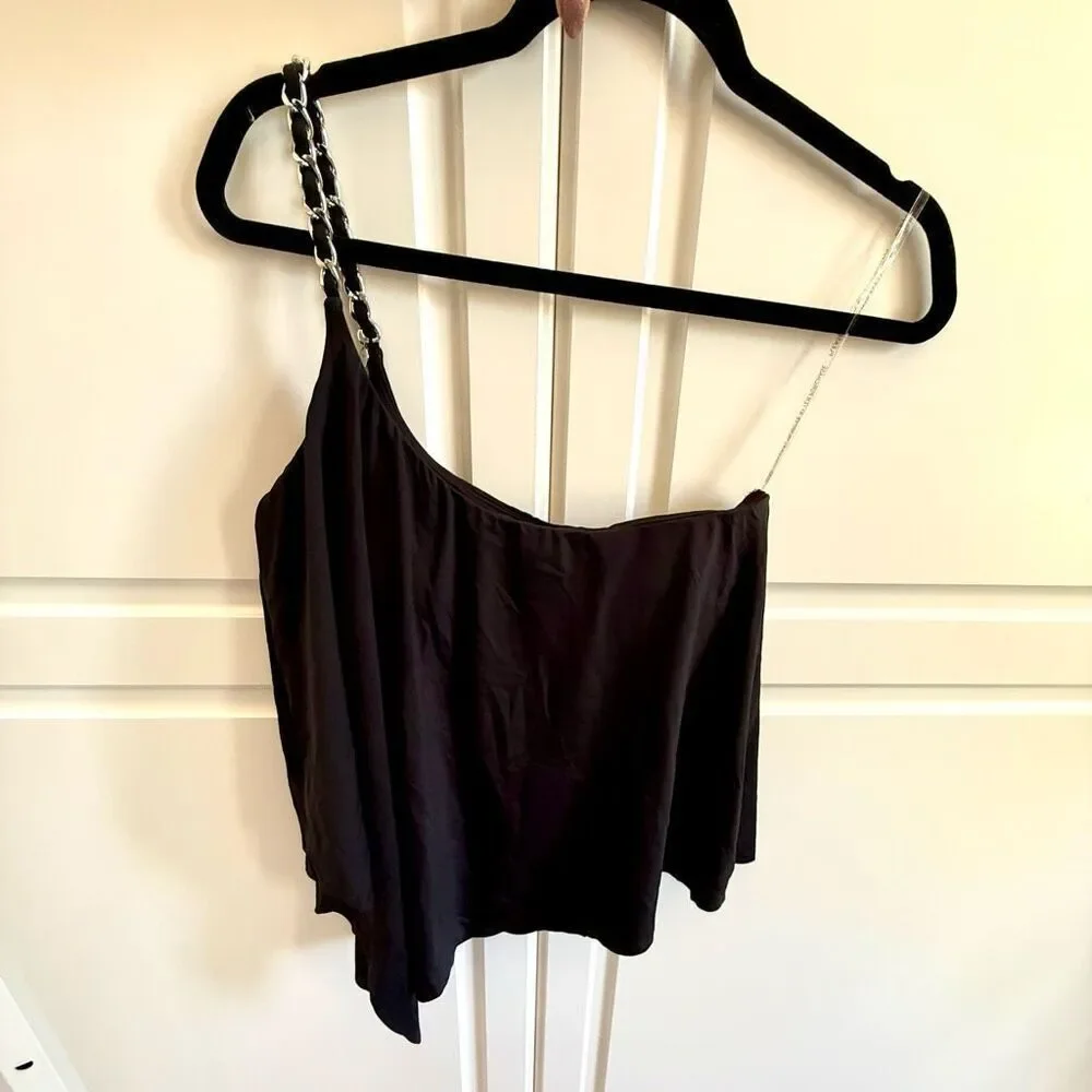NWT Michael Kors asymmetrical black one shoulder chain bikini top Size M